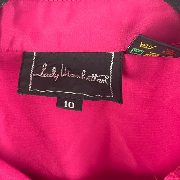 Lady Manhattan Top Blouse Size 10 Purple Long Sleeve Button Down Collared Polyes - Picture 5 of 9